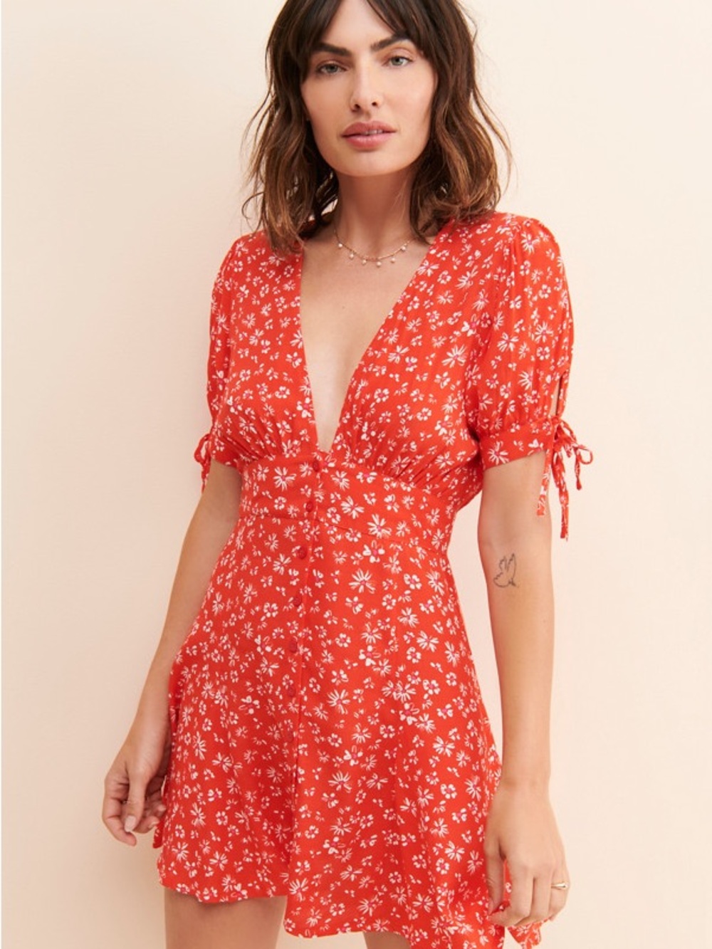 Anthropologie Rue Stiic Red Floral Mini Dress Size S